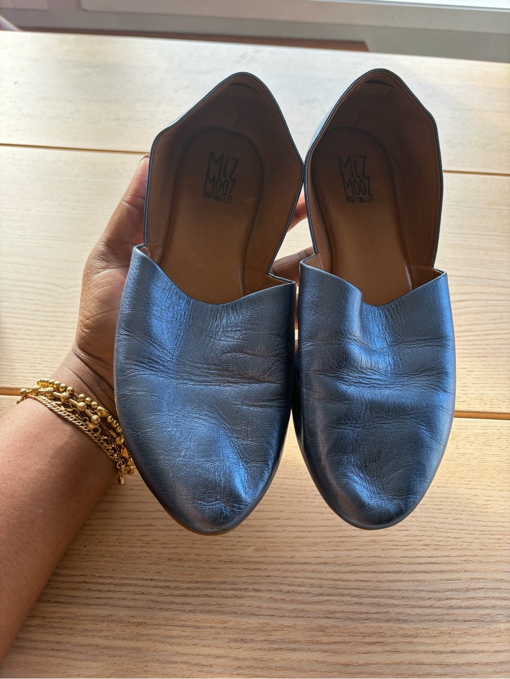 Miz Mooz Shimmery Navy Leather Slip-On Flats
